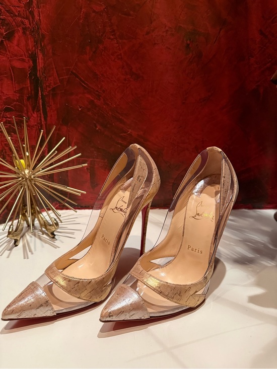 Christian Louboutin Shoes - Christian Louboutin Nude Metallic Pointed-Toe Pumps with Clear Panels